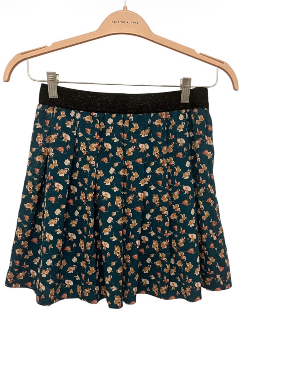 kidpik Teal Floral Skater Skirt with Black Waistband